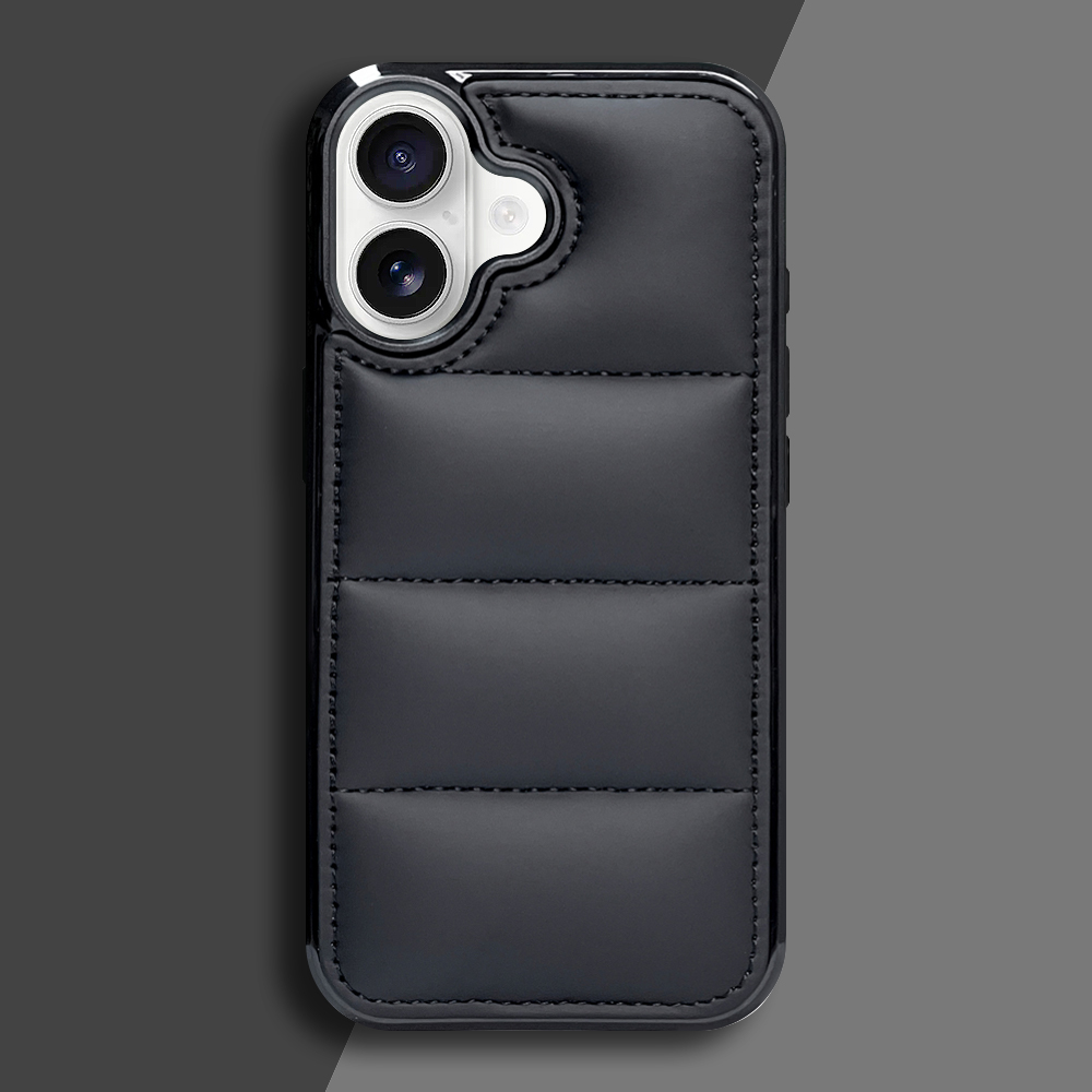 High Quality PU Leather Wave Pattern Cotton-filled Down Jacket Phone Case for iPhone 16,15,12,7 Series