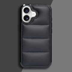 High Quality PU Leather Wave Pattern Cotton-filled Down Jacket Phone Case for iPhone 16,15,12,7 Series
