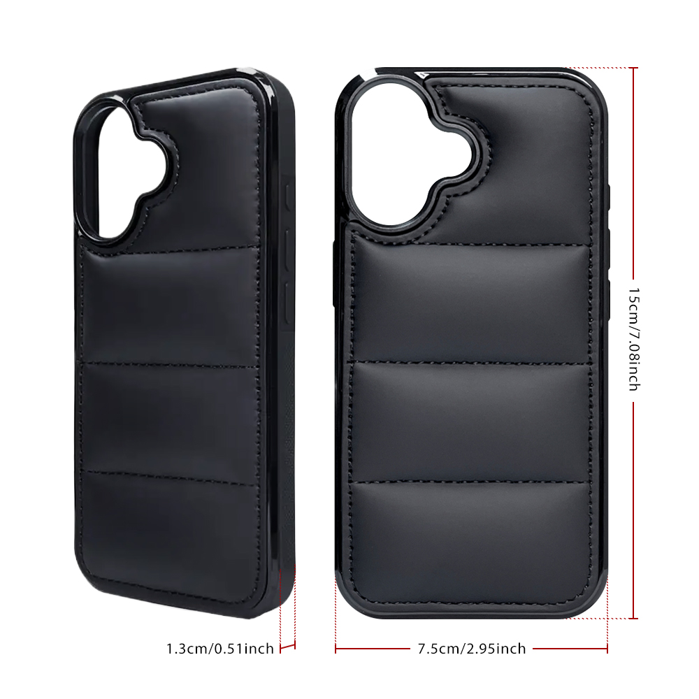 High Quality PU Leather Wave Pattern Cotton-filled Down Jacket Phone Case for iPhone 16,15,12,7 Series