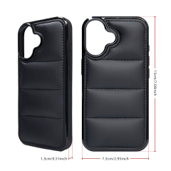 High Quality PU Leather Wave Pattern Cotton-filled Down Jacket Phone Case for iPhone 16,15,12,7 Series