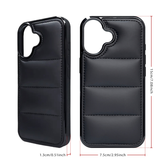 High Quality PU Leather Wave Pattern Cotton-filled Down Jacket Phone Case for iPhone 16,15,12,7 Series