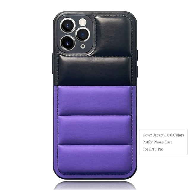 High Quality PU Leather Wave Pattern Cotton-filled Down Jacket Two Colors Phone Case for iPhone 16,15,12,11 Series