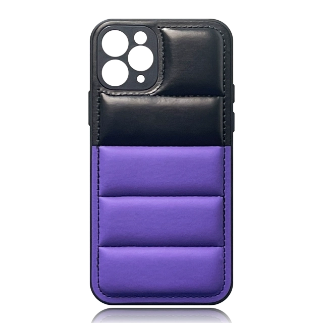 High Quality PU Leather Wave Pattern Cotton-filled Down Jacket Two Colors Phone Case for iPhone 16,15,12,11 Series