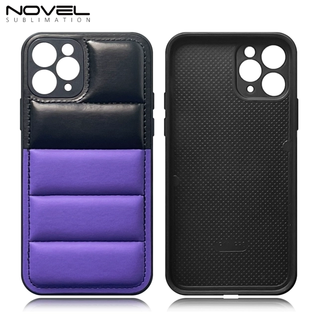 High Quality PU Leather Wave Pattern Cotton-filled Down Jacket Two Colors Phone Case for iPhone 16,15,12,11 Series