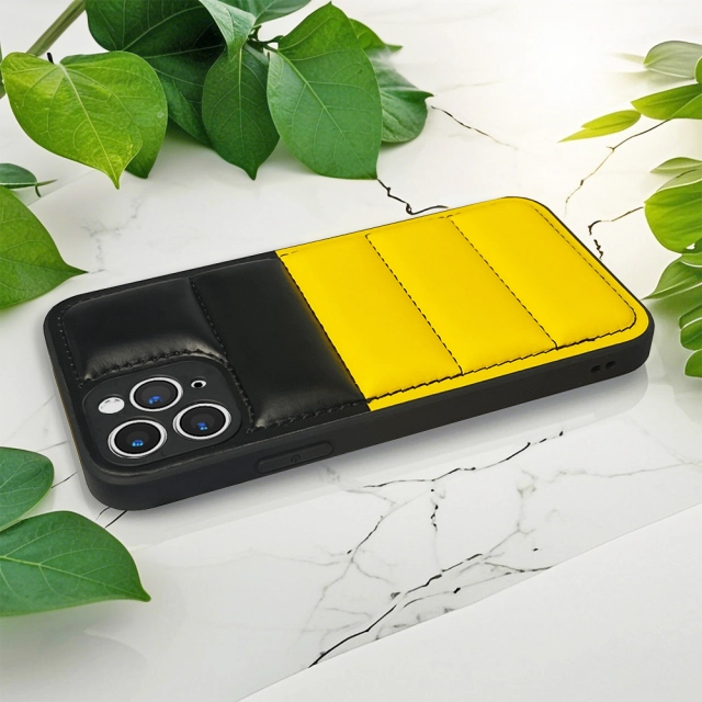 High Quality PU Leather Wave Pattern Cotton-filled Down Jacket Two Colors Phone Case for iPhone 16,15,12,11 Series
