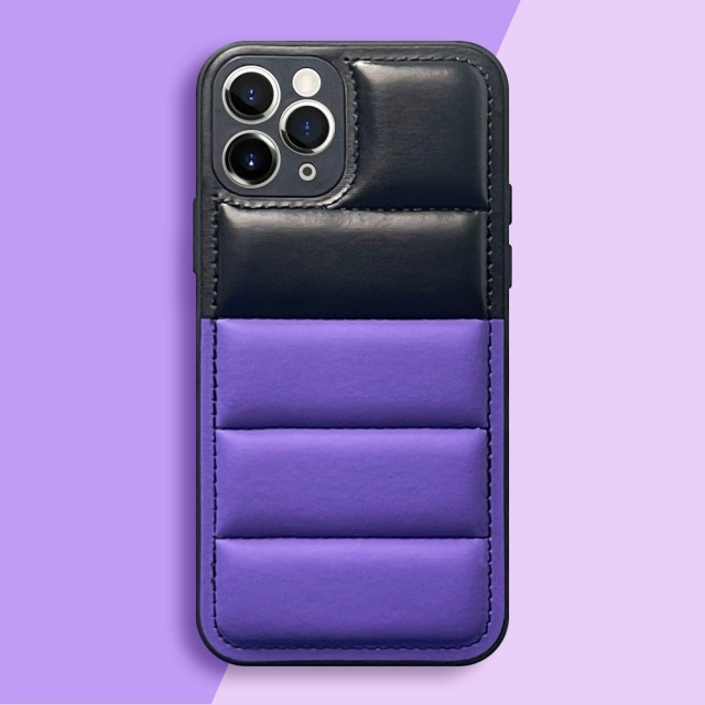 High Quality PU Leather Wave Pattern Cotton-filled Down Jacket Two Colors Phone Case for iPhone 16,15,12,11 Series