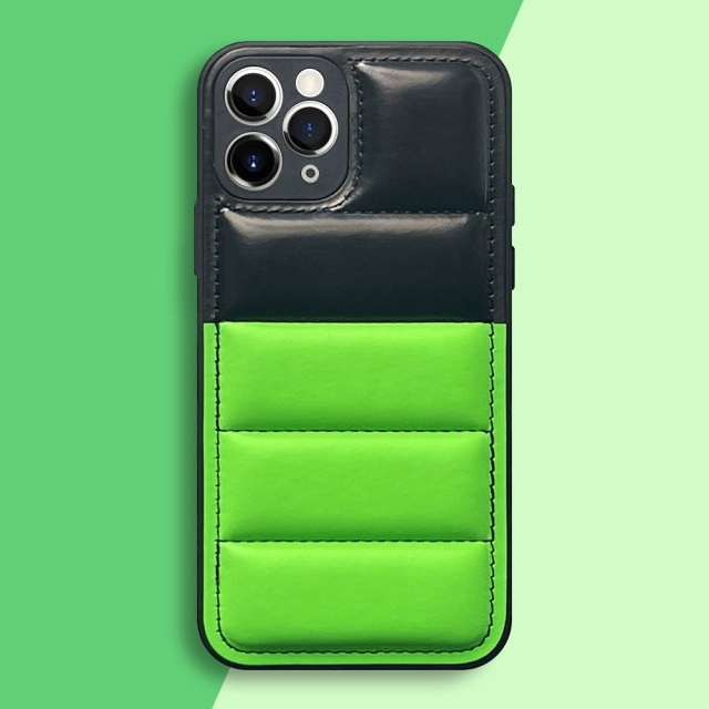 High Quality PU Leather Wave Pattern Cotton-filled Down Jacket Two Colors Phone Case for iPhone 16,15,12,11 Series