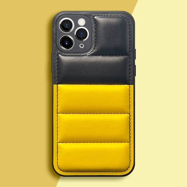 High Quality PU Leather Wave Pattern Cotton-filled Down Jacket Two Colors Phone Case for iPhone 16,15,12,11 Series