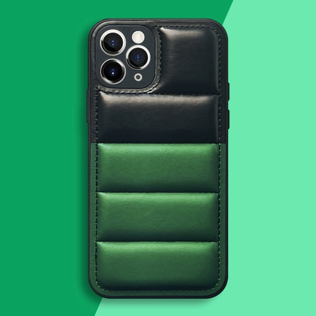 High Quality PU Leather Wave Pattern Cotton-filled Down Jacket Two Colors Phone Case for iPhone 16,15,12,11 Series