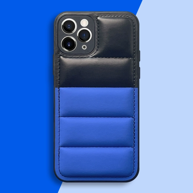 High Quality PU Leather Wave Pattern Cotton-filled Down Jacket Two Colors Phone Case for iPhone 16,15,12,11 Series