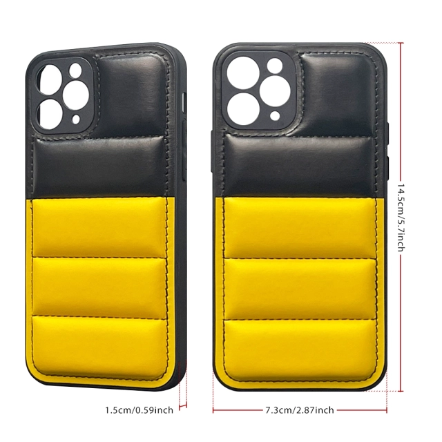 High Quality PU Leather Wave Pattern Cotton-filled Down Jacket Two Colors Phone Case for iPhone 16,15,12,11 Series