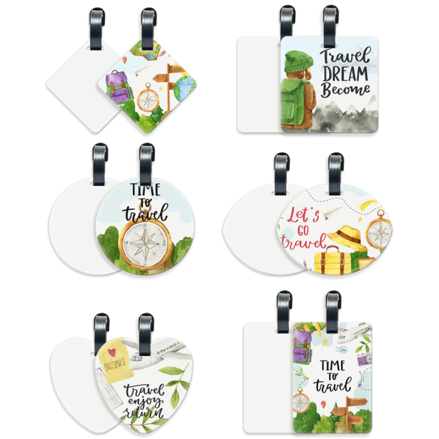 Sublimation Aluminium Luggage Tags Blanks White Blank Travel Bag Baggage Tags with Strap Double Side Printable