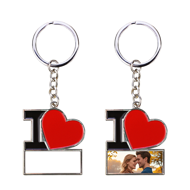 Sublimation Metal Keychain "I Love" Heart Shape Printable Keyring Heart Love Heat Transfer Press Blank Key Chains