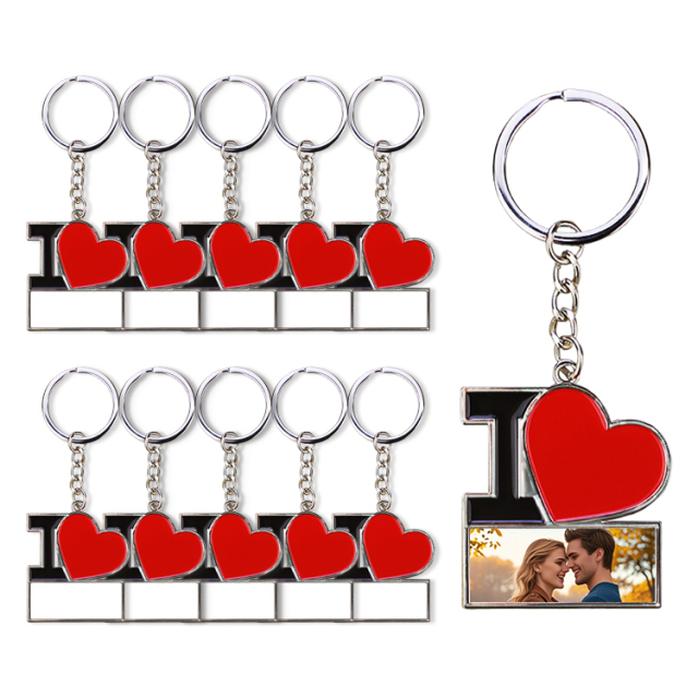 Sublimation Metal Keychain "I Love" Heart Shape Printable Keyring Heart Love Heat Transfer Press Blank Key Chains