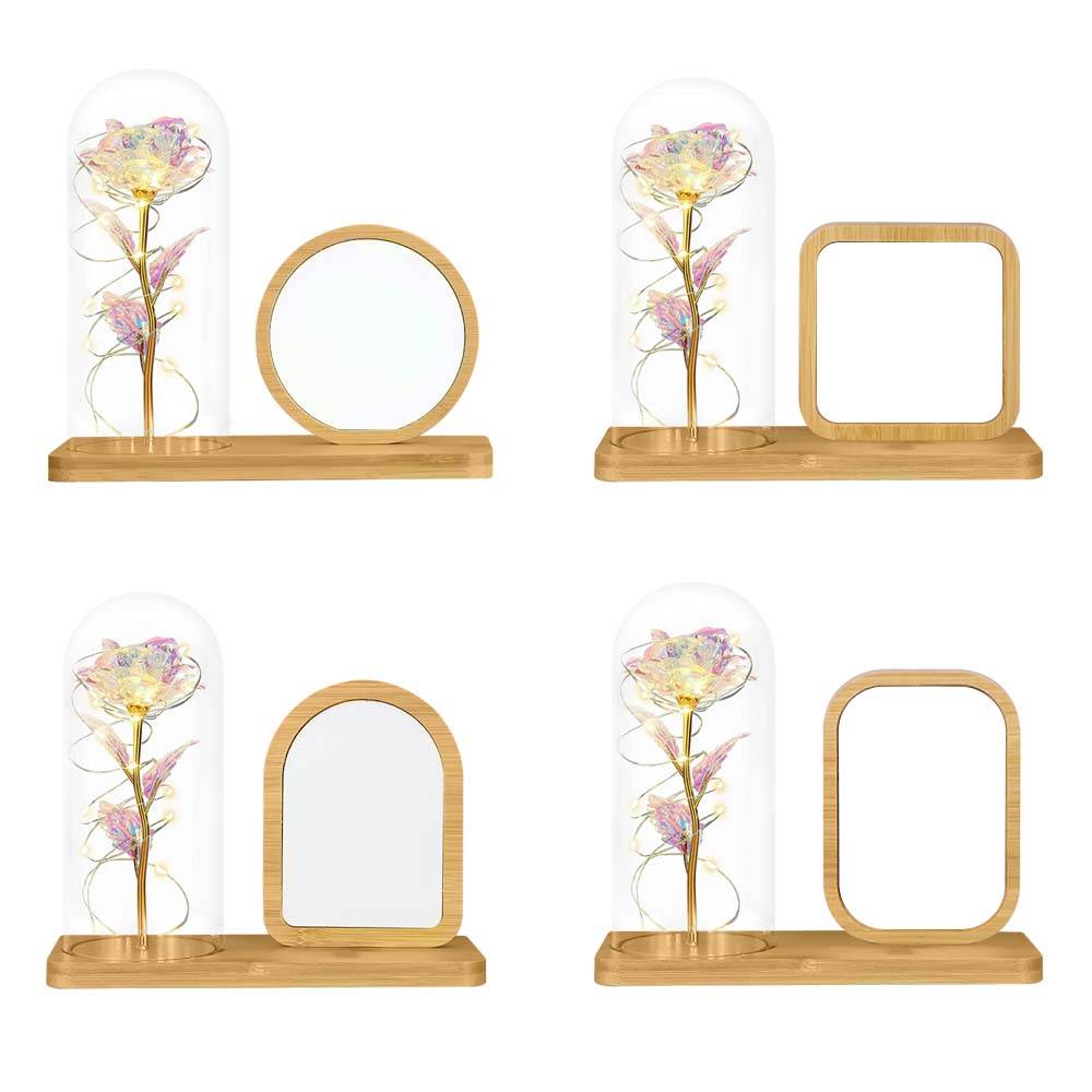 Sublimation Blank Bamboo Photo Frames Blank Atmosphere Photo Frame with Night Light Home Display for Creative Gift