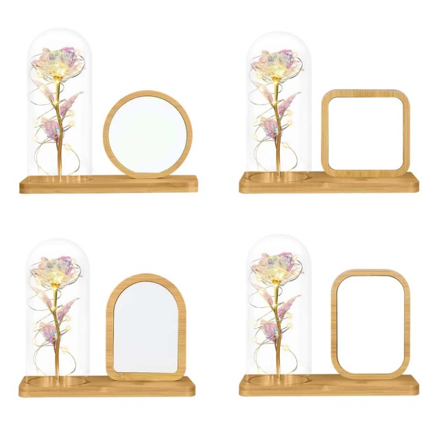 Sublimation Blank Bamboo Photo Frames Blank Atmosphere Photo Frame with Night Light Home Display for Creative Gift
