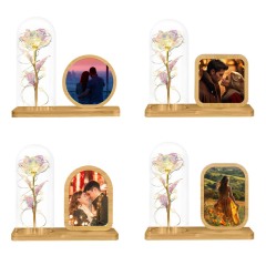 Sublimation Blank Bamboo Photo Frames Blank Atmosphere Photo Frame with Night Light Home Display for Creative Gift