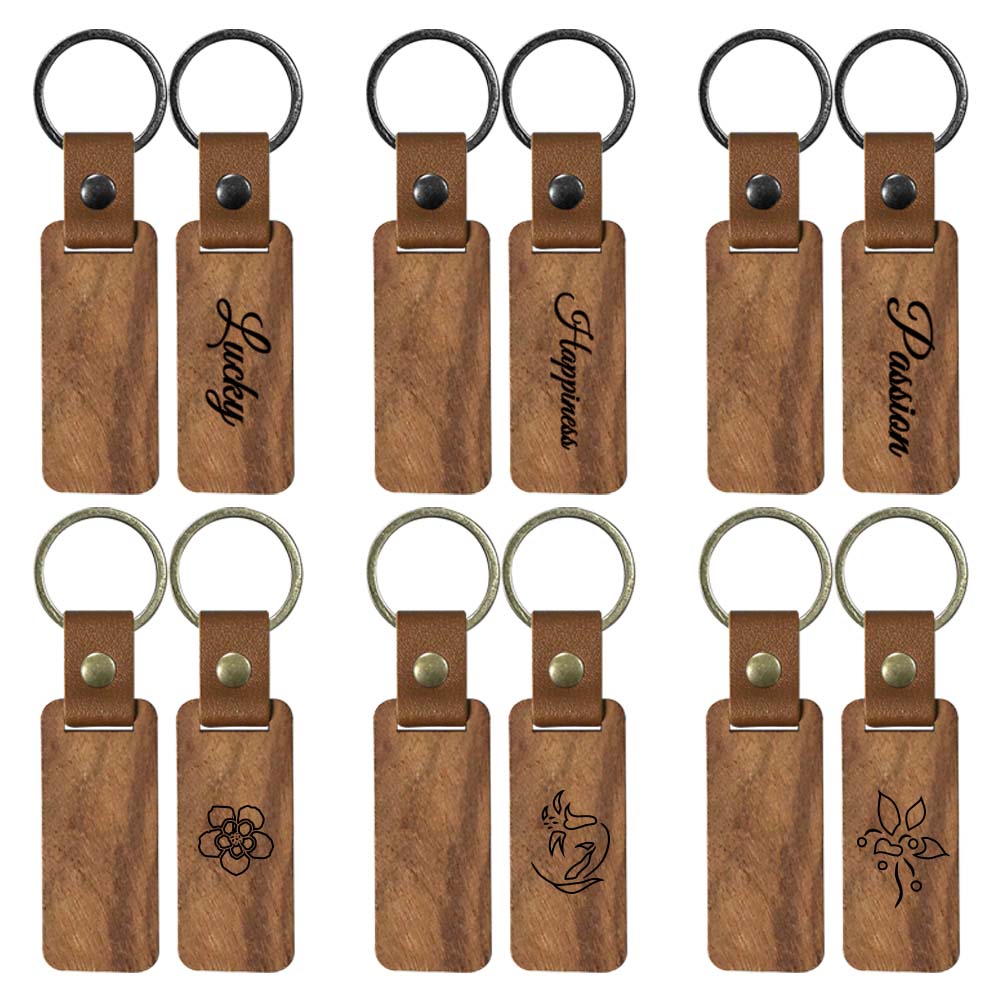 Laser Engraving Solid Beech Wood Keyring DIY Keychain Personalized Wood Keychains