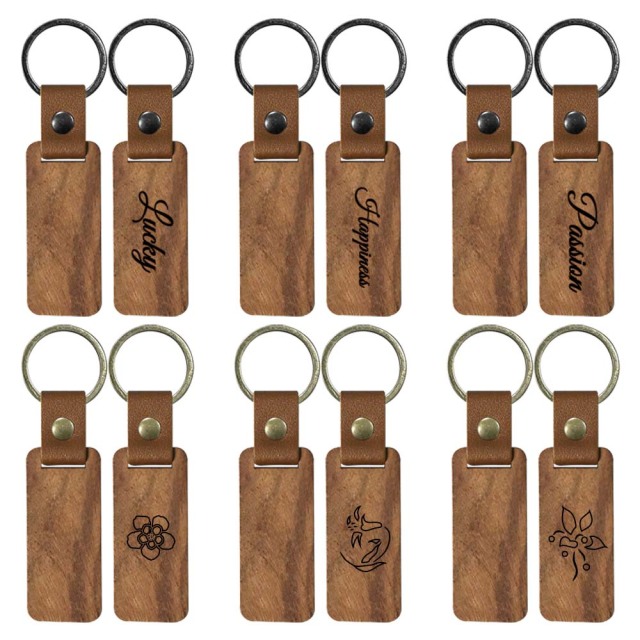Laser Engraving Solid Beech Wood Keyring DIY Keychain Personalized Wood Keychains