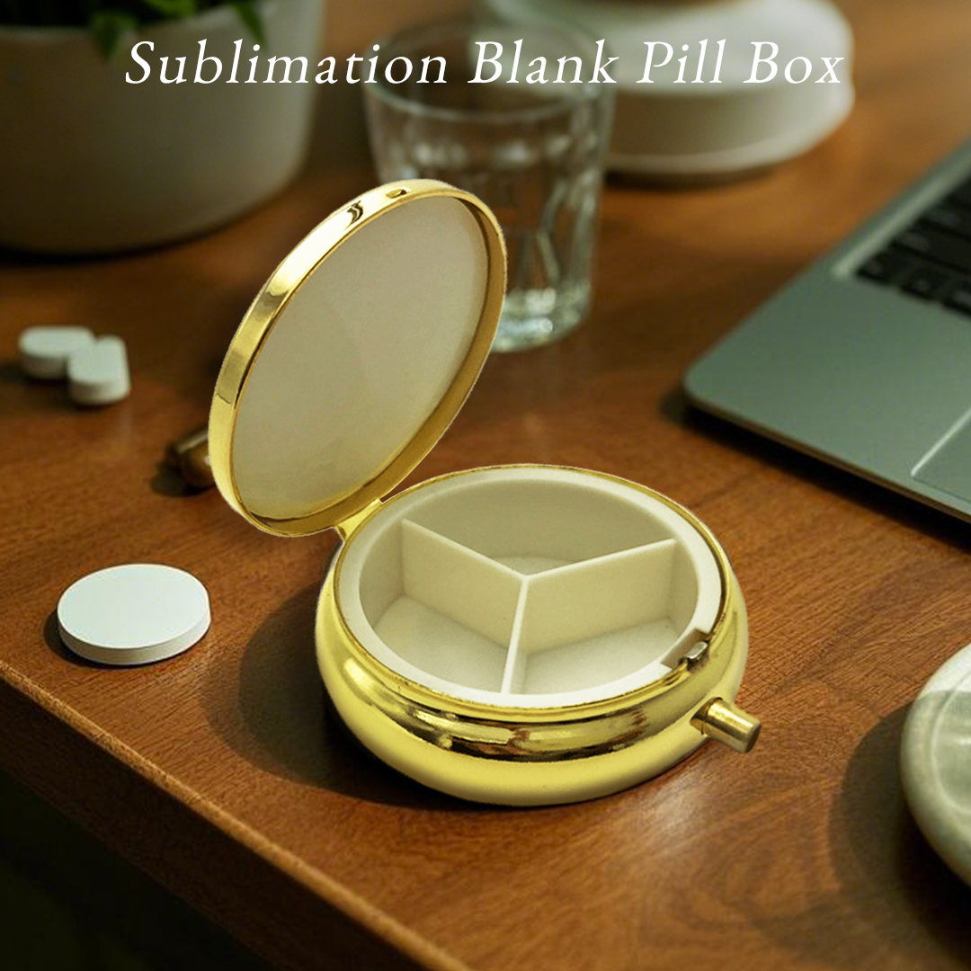 Sublimation 3 Grids Pill Box Custom Heat Transfer Metal Pill Box - Personalized Medication Organizer for Bulk Orders & Promotional Gifts