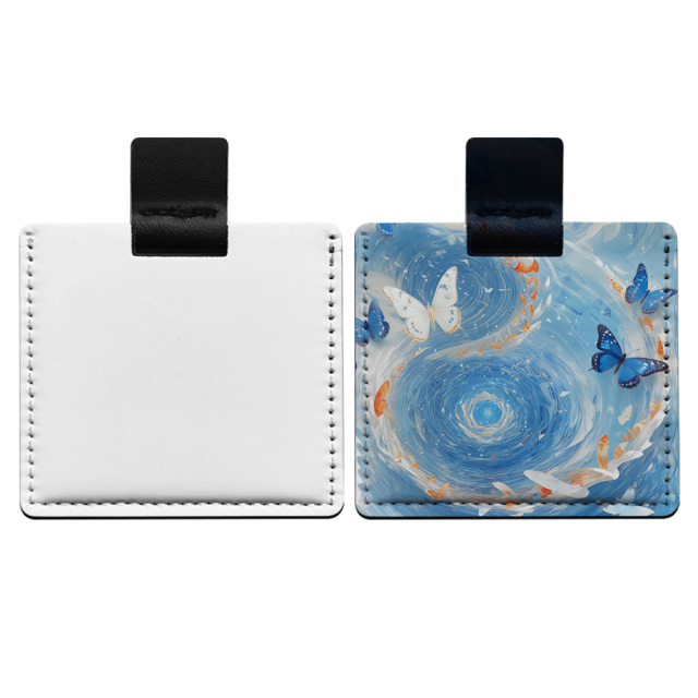 Sublimation Printed PU Leather Pocket Stainless Steel Mirror Custom Heat Transfer Leather Case Stainless Steel Mirror