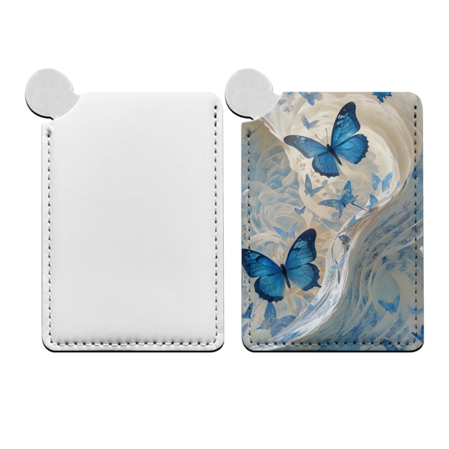 Sublimation Printed PU Leather Pocket Stainless Steel Mirror Custom Heat Transfer Leather Case Stainless Steel Mirror