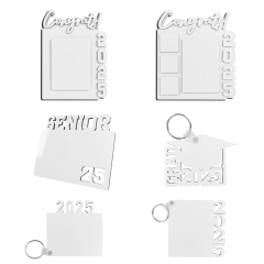 Sublimation 17 Styles MDF Grad 2025 Photo Frame/Keyring Crafts Sublimation Blanks Photo Frame for Graduation Series Custom MDF Keychain Frame