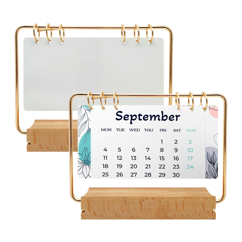 Sublimation PET Calendar Creative Wooden Bottom Blank PET Double-sided Printing Heat Transfer Desk Calendar Photo Frame Stand
