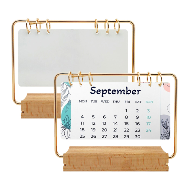 Sublimation PET Calendar Creative Wooden Bottom Blank PET Double-sided Printing Heat Transfer Desk Calendar Photo Frame Stand