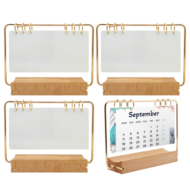 Sublimation PET Calendar Creative Wooden Bottom Blank PET Double-sided Printing Heat Transfer Desk Calendar Photo Frame Stand