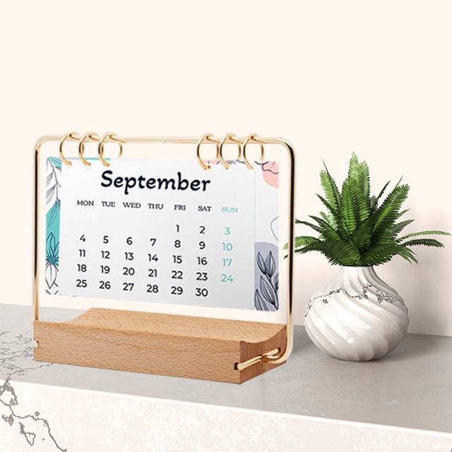 Sublimation PET Calendar Creative Wooden Bottom Blank PET Double-sided Printing Heat Transfer Desk Calendar Photo Frame Stand