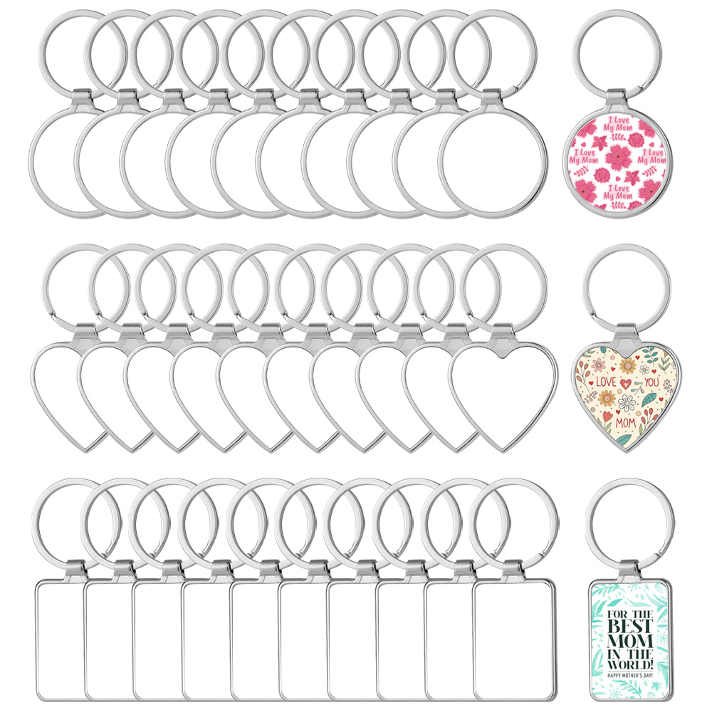 Sublimation Metal Keychains Blank Printable Keyring Heat Press DIY Personalized for Branding & Events Circle, Heart, Rectangle Shape