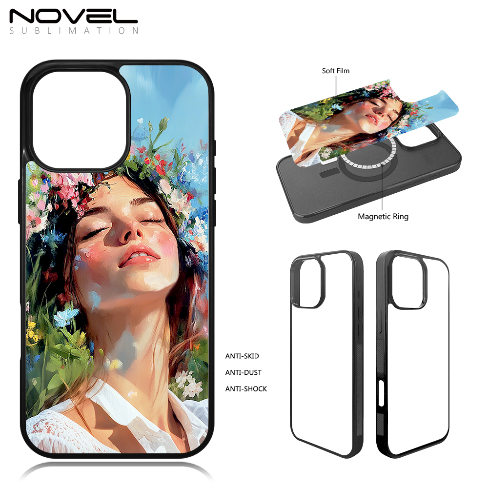 Sublimation 2D TPU Magnet Phone Case for iPhone Series DIY Magnetic Phone Shell with Soft Film Sheet with Anti-Shock Design Edge
