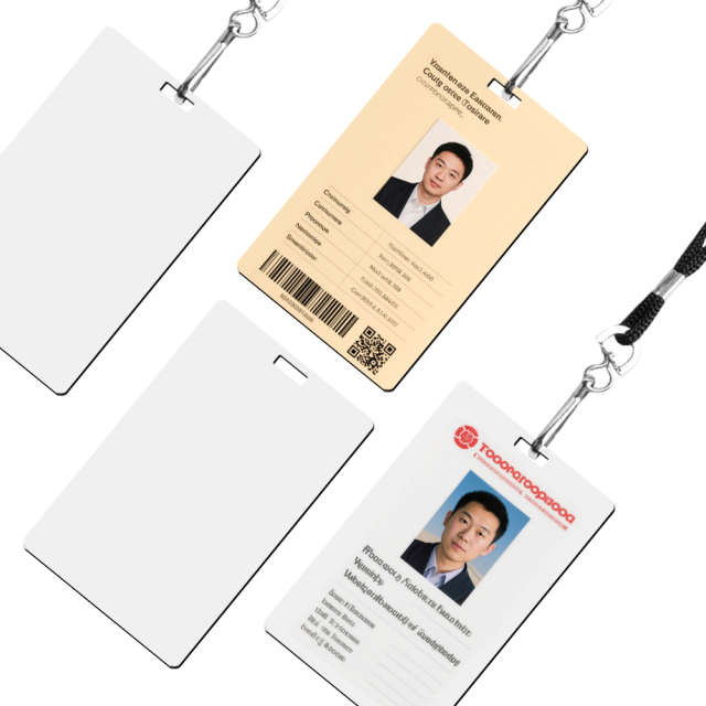 Sublimation MDF Badges Blank White Work Card with Strap MDF DIY Name Card