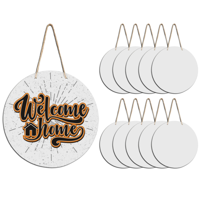 Sublimation MDF Round Door Hanging Blank White Welcome Decoration with Strap Single-sided Heat Press Printable