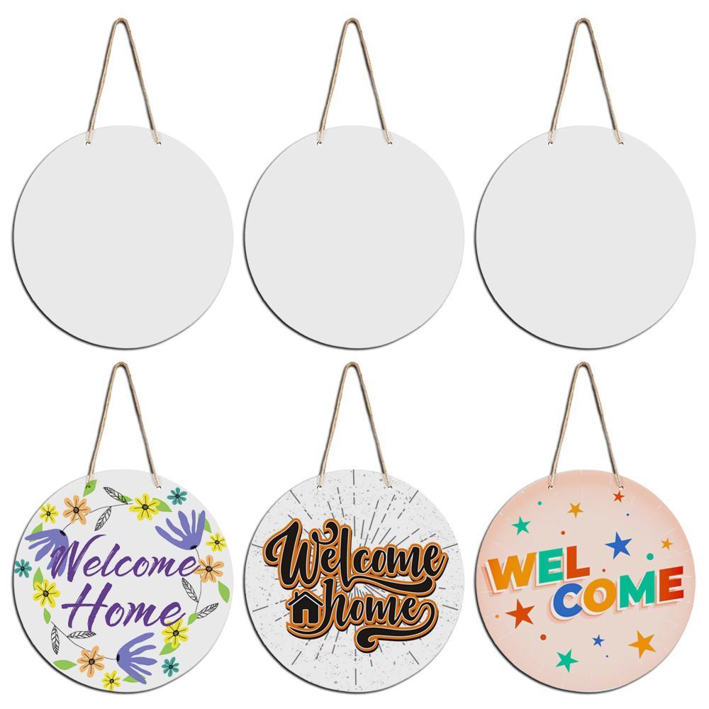 Sublimation MDF Round Door Hanging Blank White Welcome Decoration with Strap Single-sided Heat Press Printable