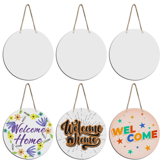 Sublimation MDF Round Door Hanging Blank White Welcome Decoration with Strap Single-sided Heat Press Printable