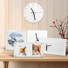 Customizable Sublimation Glass Clock Glass Photo Frame - Heat Transfer Printed Wall Clock / Desk Clock with Black Pointer Dual-Use with DIY Kits