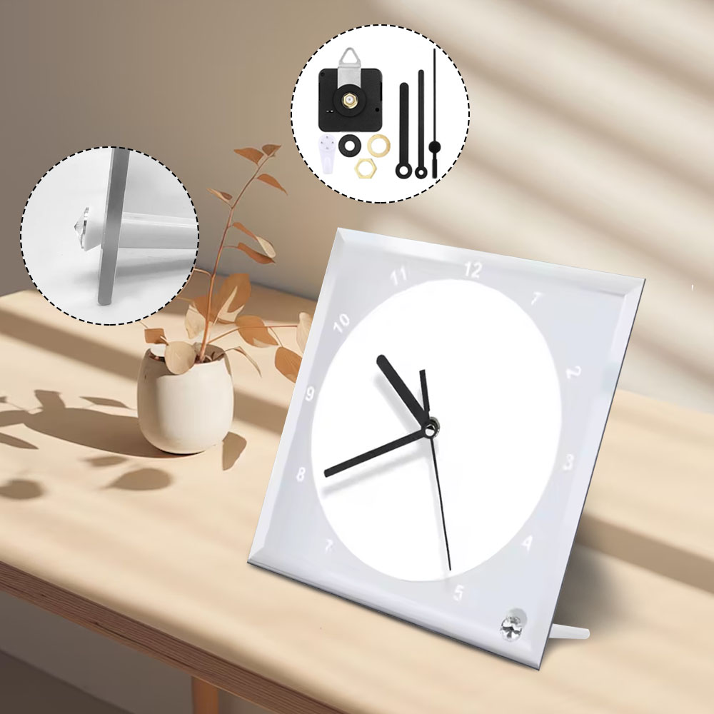 Customizable Sublimation Glass Clock Glass Photo Frame - Heat Transfer Printed Wall Clock / Desk Clock with Black Pointer Dual-Use with DIY Kits