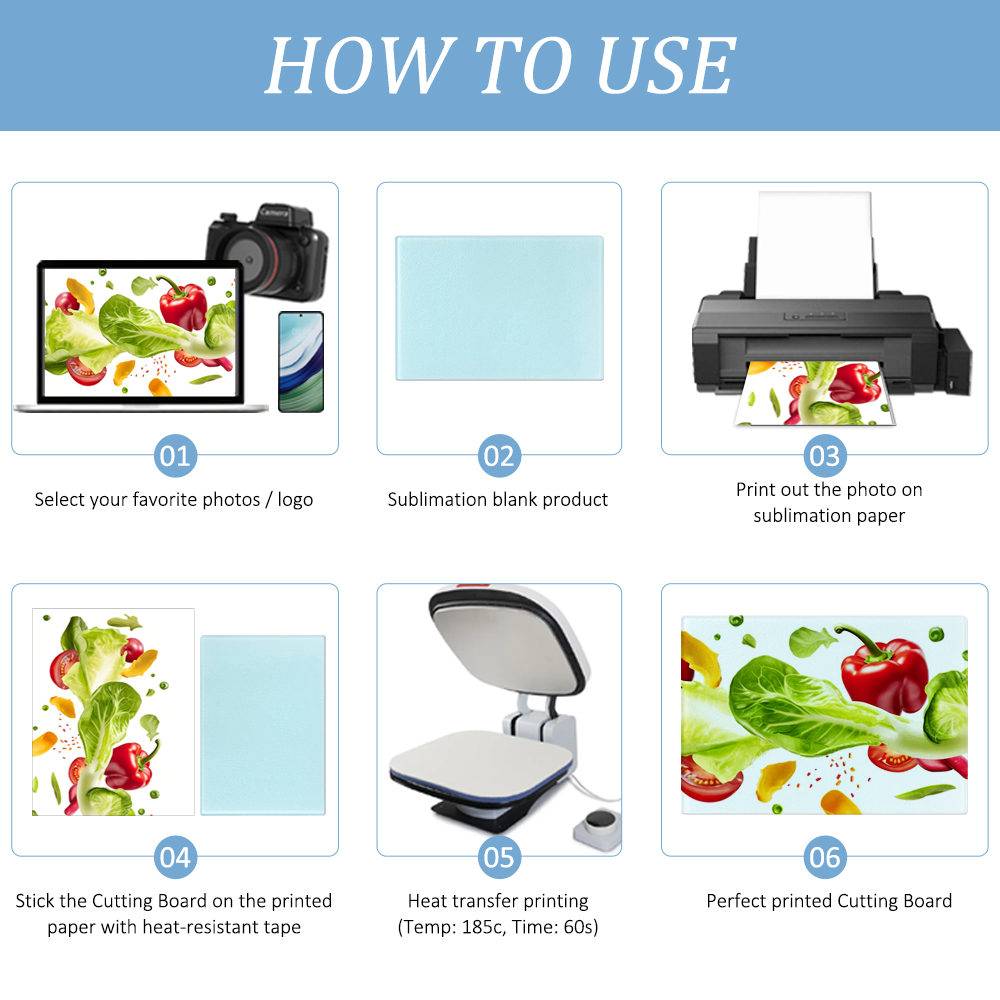 Sublimation Glass Cutting Board Custom Printed Glass Blank Mildew Proof Easy to Clean Cutting Board for Kitchen