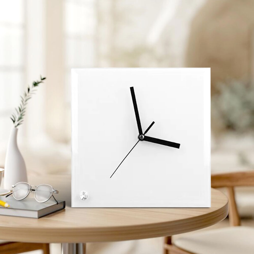 Customizable Sublimation Glass Clock Glass Photo Frame - Heat Transfer Printed Wall Clock / Desk Clock with Black Pointer Dual-Use with DIY Kits