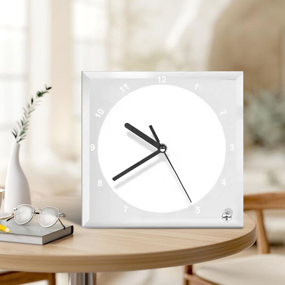 Customizable Sublimation Glass Clock Glass Photo Frame - Heat Transfer Printed Wall Clock / Desk Clock with Black Pointer Dual-Use with DIY Kits