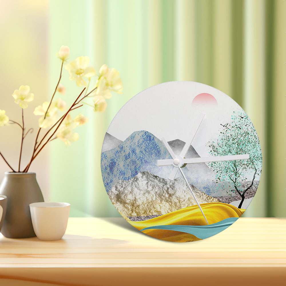 Commercial-Grade Sublimation Wall Clock with White Pointer - Custom Printed Tempered Glass Blank Photo Frame for Office, Bedroom, Living Room