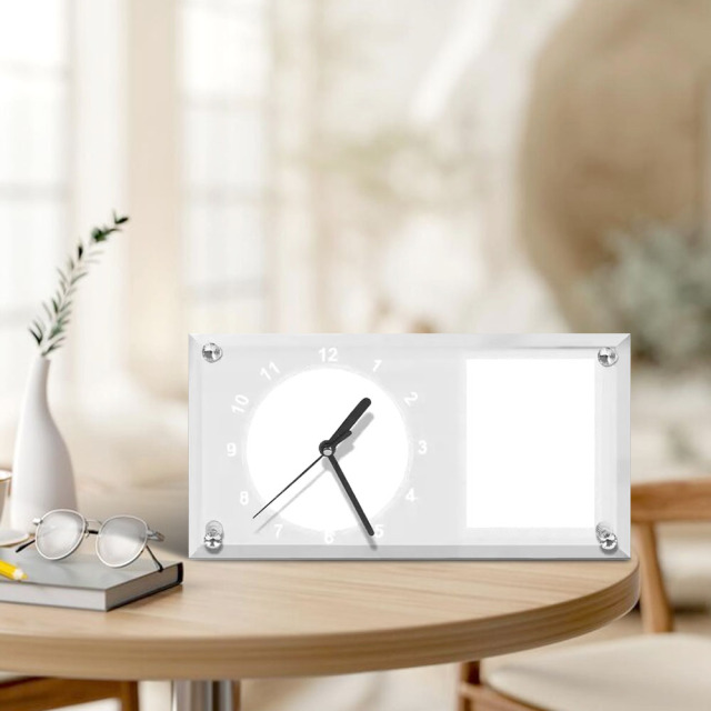Customizable Sublimation Glass Clock Glass Photo Frame - Heat Transfer Printed Wall Clock / Desk Clock with Black Pointer Dual-Use with DIY Kits