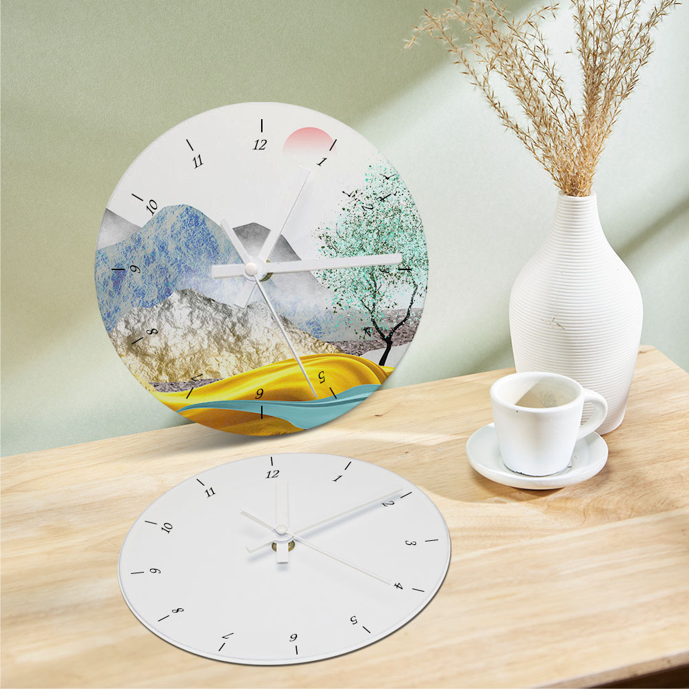 Commercial-Grade Sublimation Wall Clock with White Pointer - Custom Printed Tempered Glass Blank Photo Frame for Office, Bedroom, Living Room