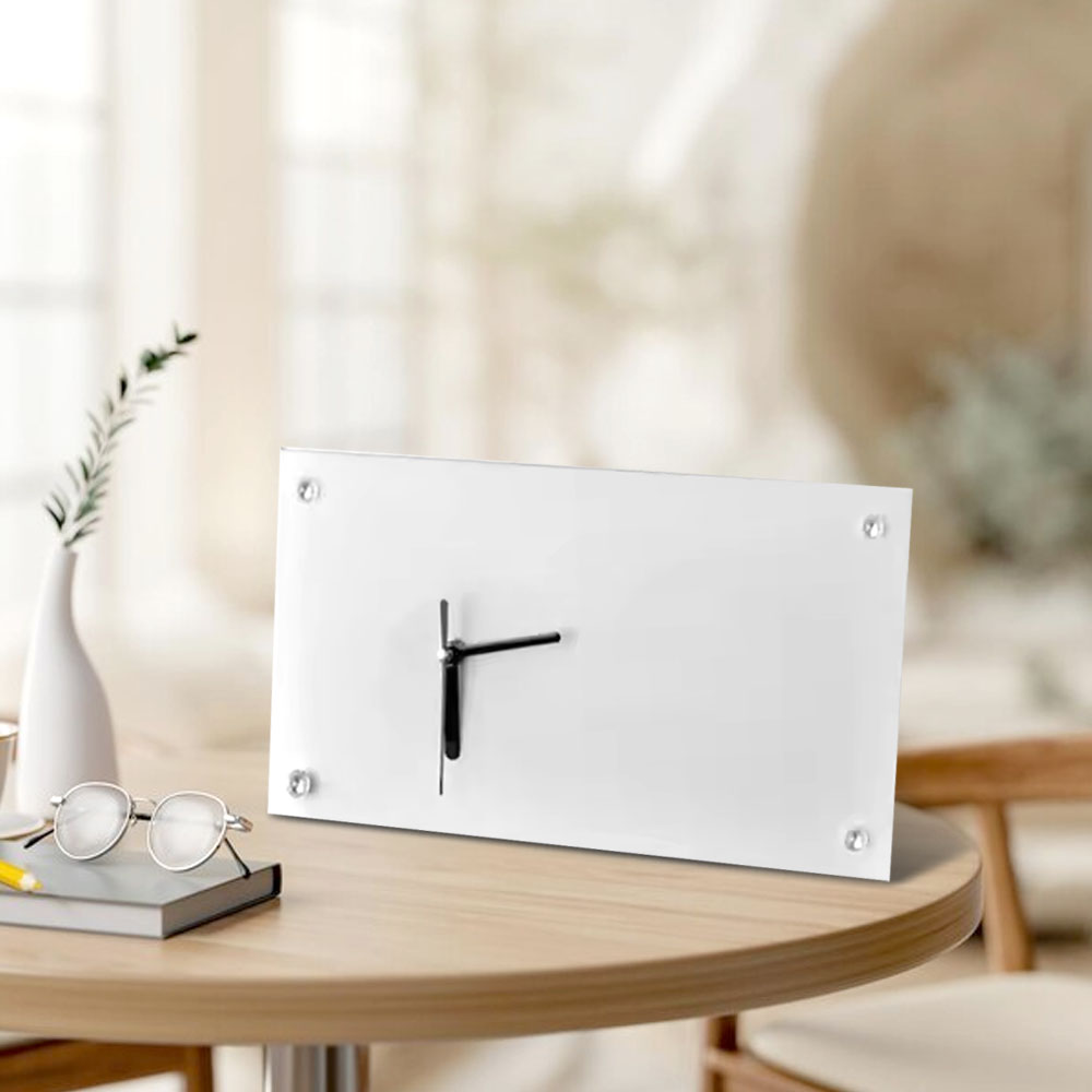 Customizable Sublimation Glass Clock Glass Photo Frame - Heat Transfer Printed Wall Clock / Desk Clock with Black Pointer Dual-Use with DIY Kits