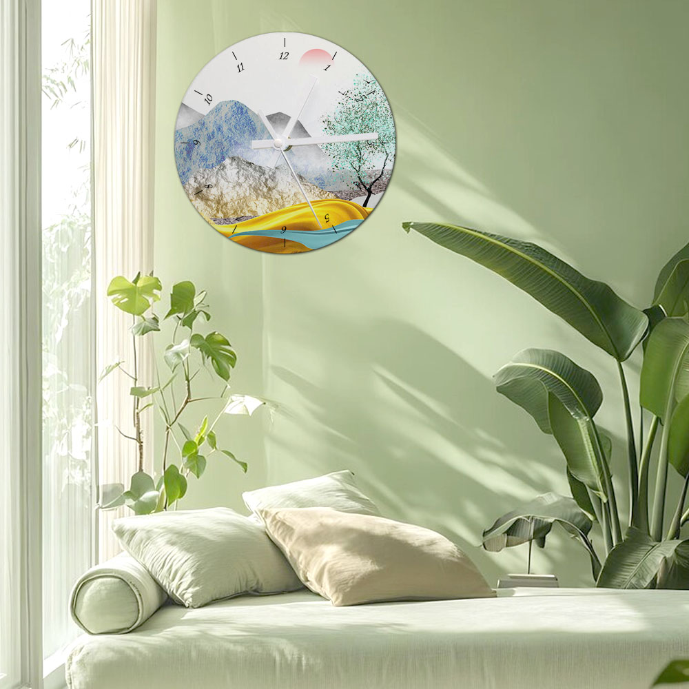 Commercial-Grade Sublimation Wall Clock with White Pointer - Custom Printed Tempered Glass Blank Photo Frame for Office, Bedroom, Living Room
