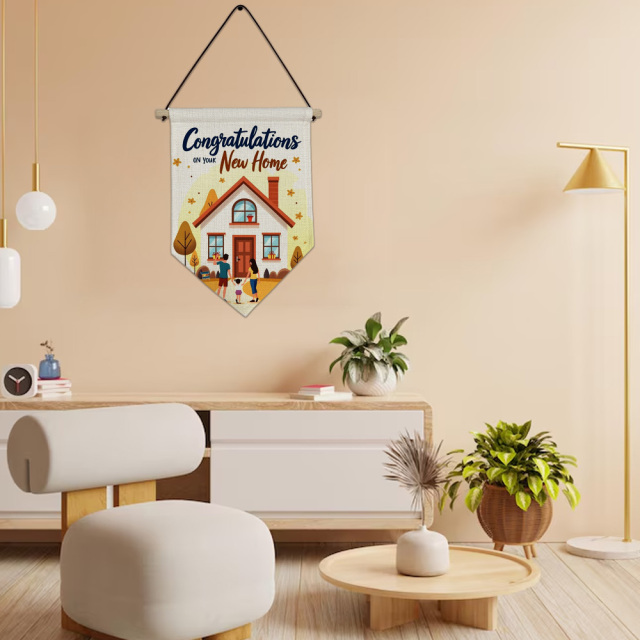 Sublimation Blank Linen Pennant Wall Hanging Display Banner Holder Single Side Printing Heat Press Decorative Door Wall Hanging Flag