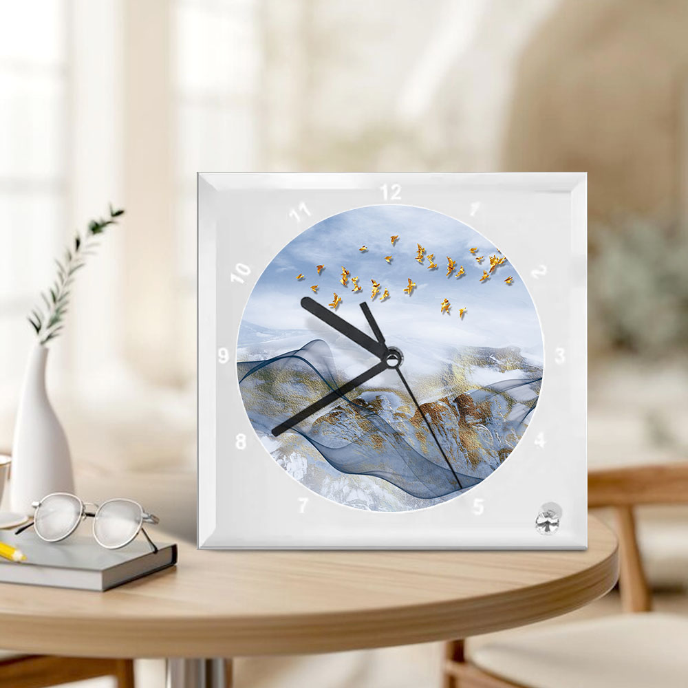 Customizable Sublimation Glass Clock Glass Photo Frame - Heat Transfer Printed Wall Clock / Desk Clock with Black Pointer Dual-Use with DIY Kits