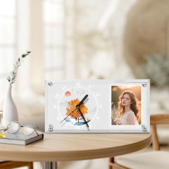 Customizable Sublimation Glass Clock Glass Photo Frame - Heat Transfer Printed Wall Clock / Desk Clock with Black Pointer Dual-Use with DIY Kits